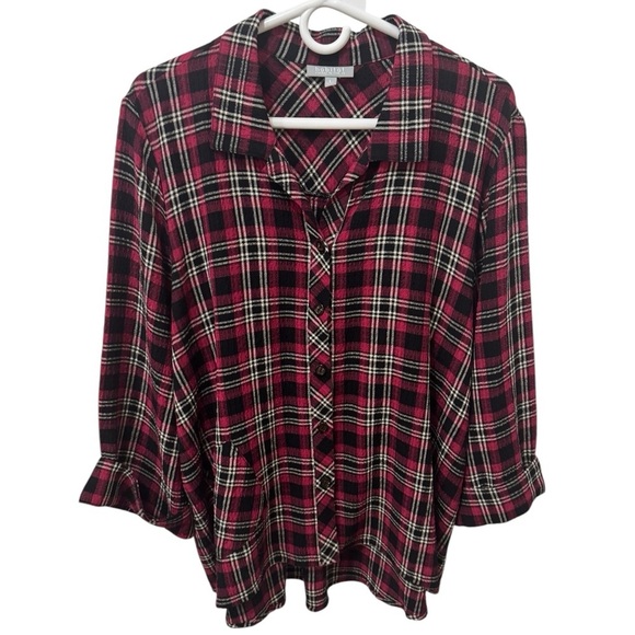 Habitat Plaid Gauzy Button Down Blouse Size Large - Picture 1 of 5